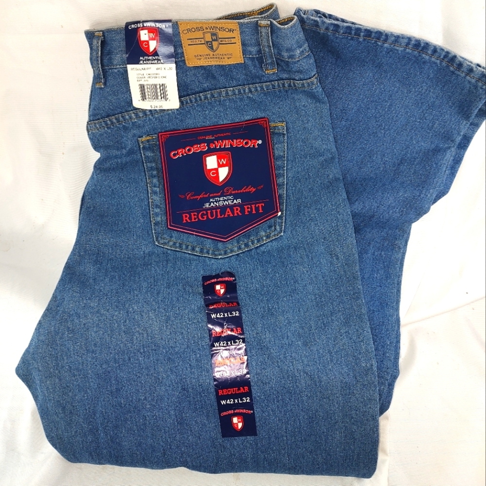 New with Tags Cross and Winsor Men's 42x32 regular fit blue denim jeans
